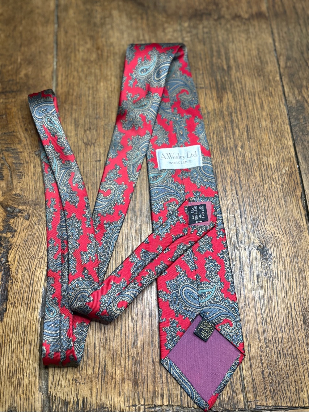 Vintage 80s John Comfort London Paisley Silk Tie A. Wesley Ltd. Made in England